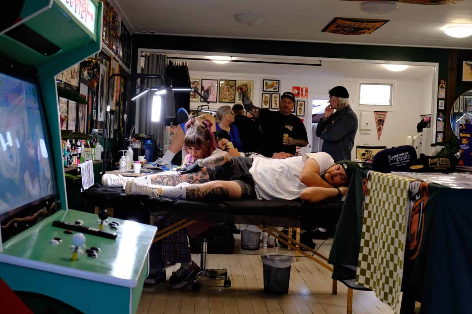 Maddi tattooing at Wedgetail Tattoo, Adamstown